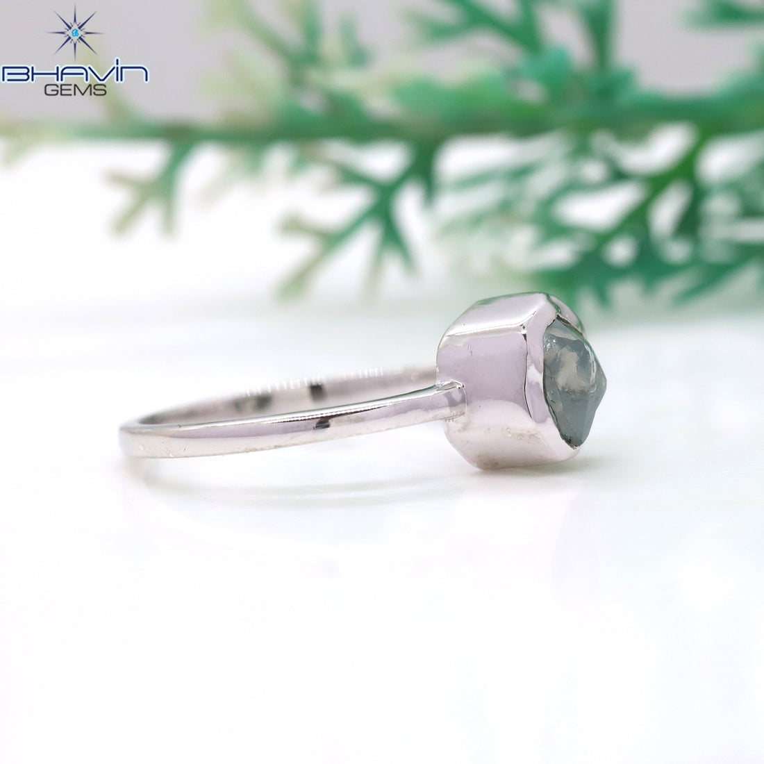 Natural Blue Diamond Bezel Set Rough Diamond Ring