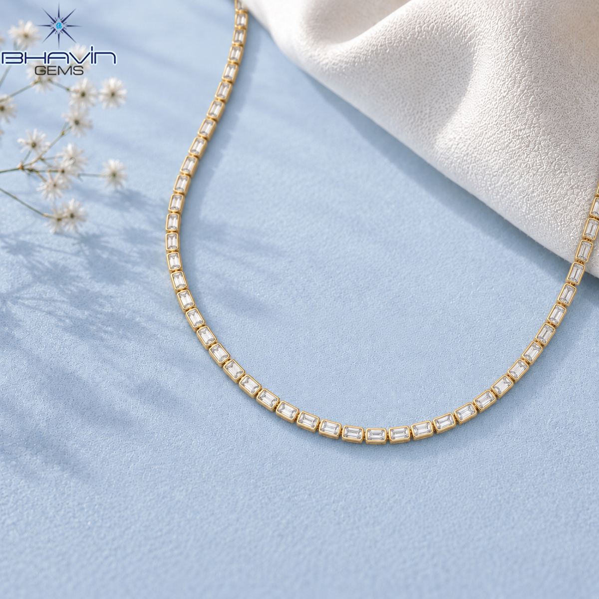 Emerald Cut Diamond Tennis Necklace with Sleek Bezel Design