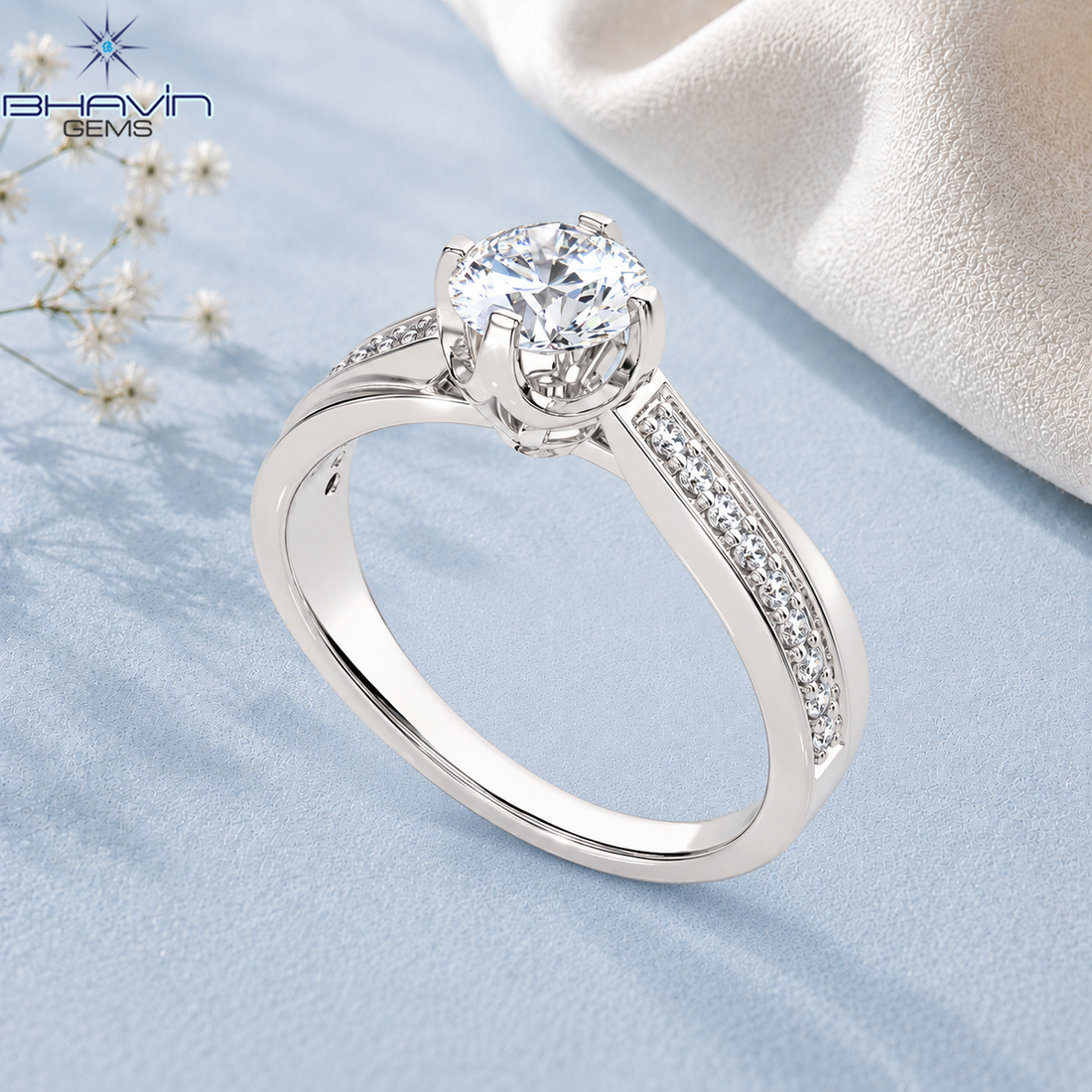 Elegant Round Cut Diamond Solitaire Ring with Twisted Split Shank Setting