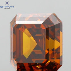 1.02 CT Emerald Diamond Enhanced Brown-Orange Color SI1 Clarity (5.24 MM)