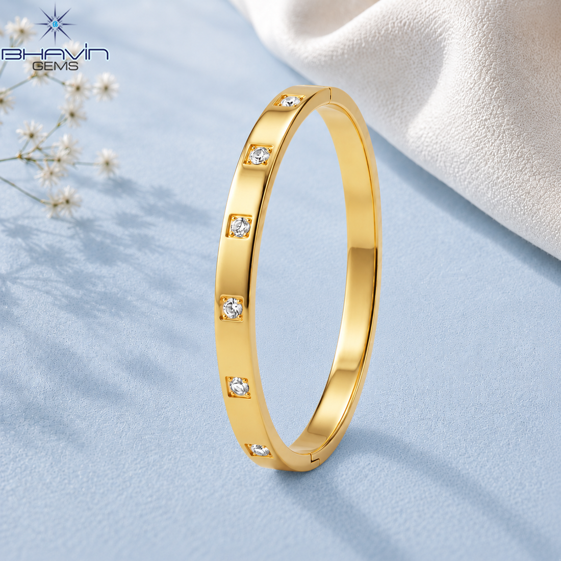 Round Diamond Flush Set Sleek Bangle Bracelet