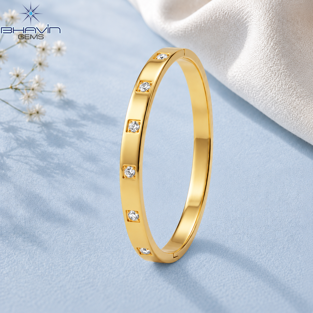 Round Diamond Flush Set Sleek Bangle Bracelet