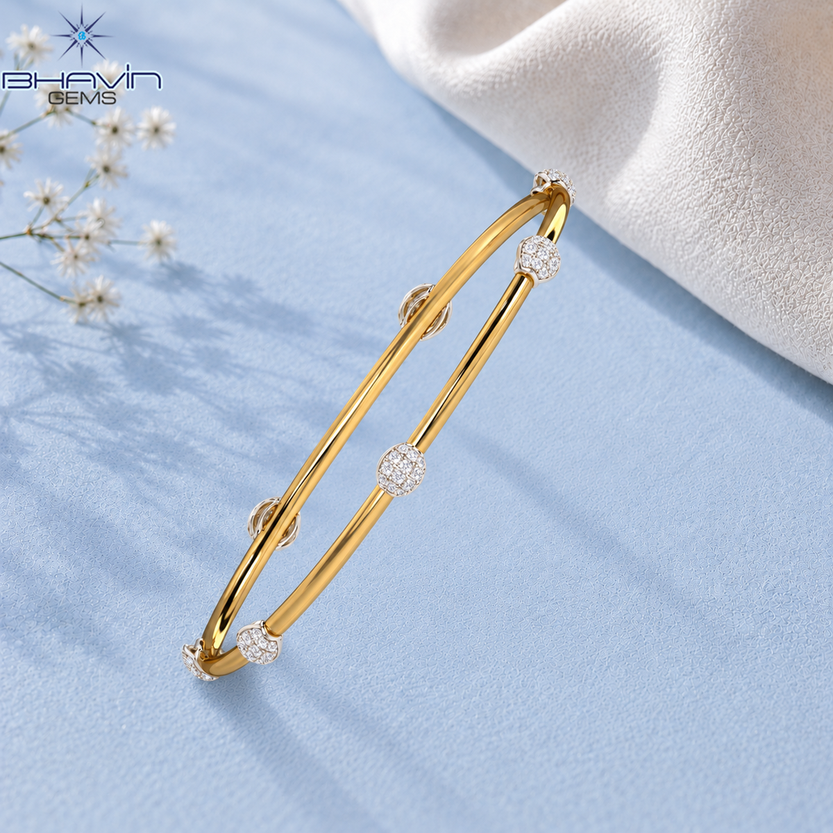 Diamond Accent Beaded Sleek Bangle Bracelet