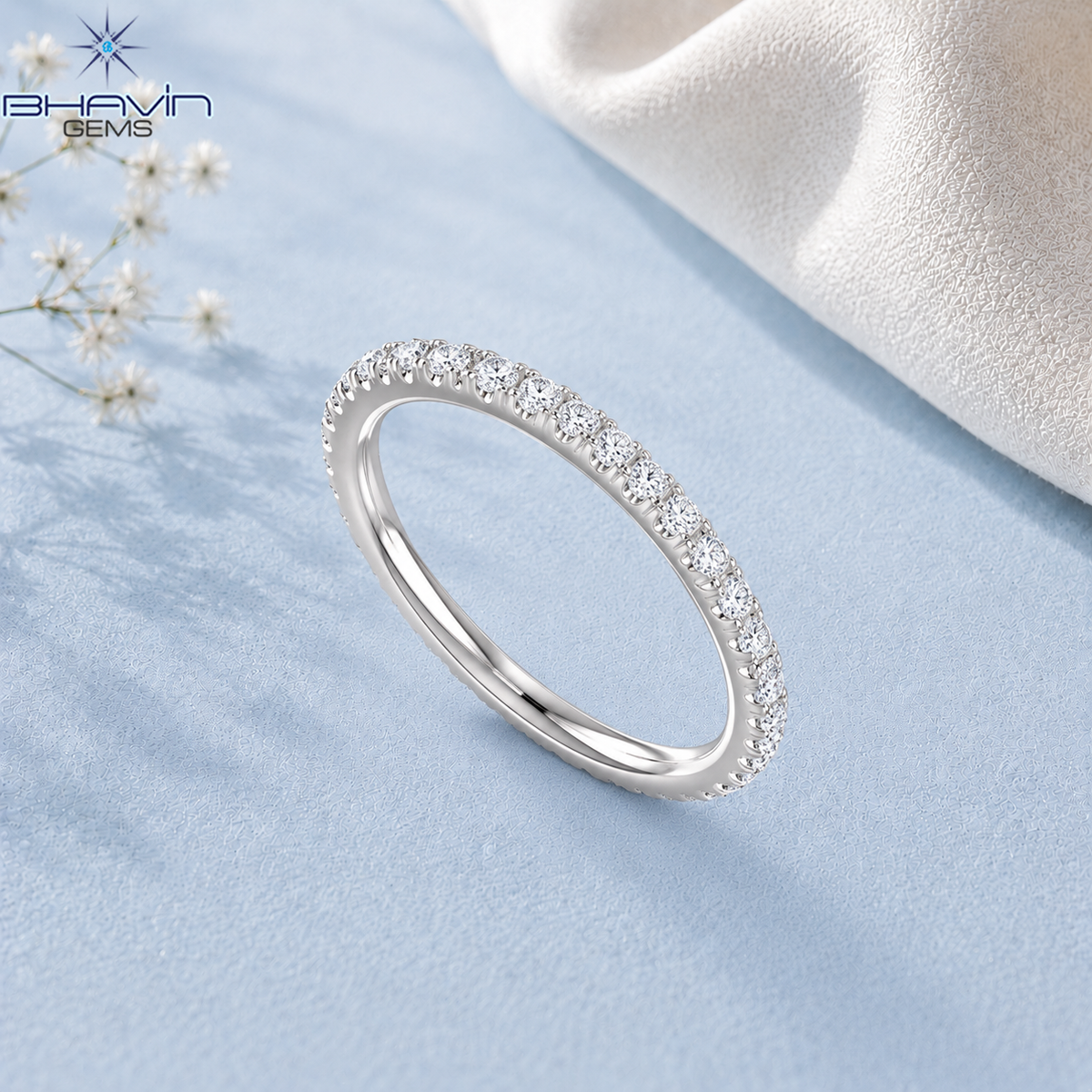 Round Diamond Full Eternity Prong Set Wedding Band
