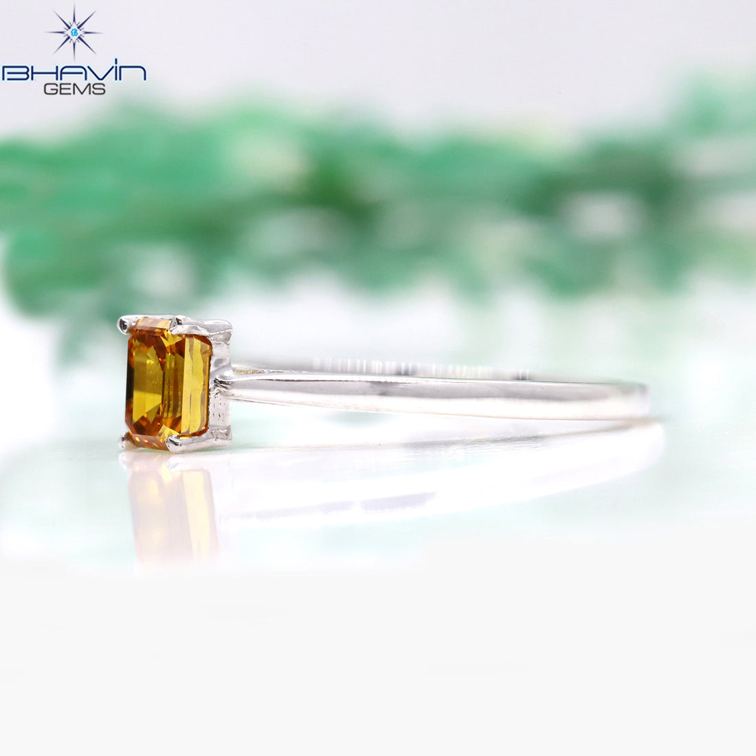 Natural Orange Diamond Emerald Cut Solitaire Ring