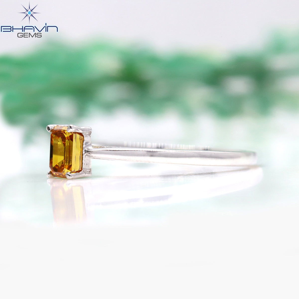 Classic Emerald Cut Orange Diamond Solitaire