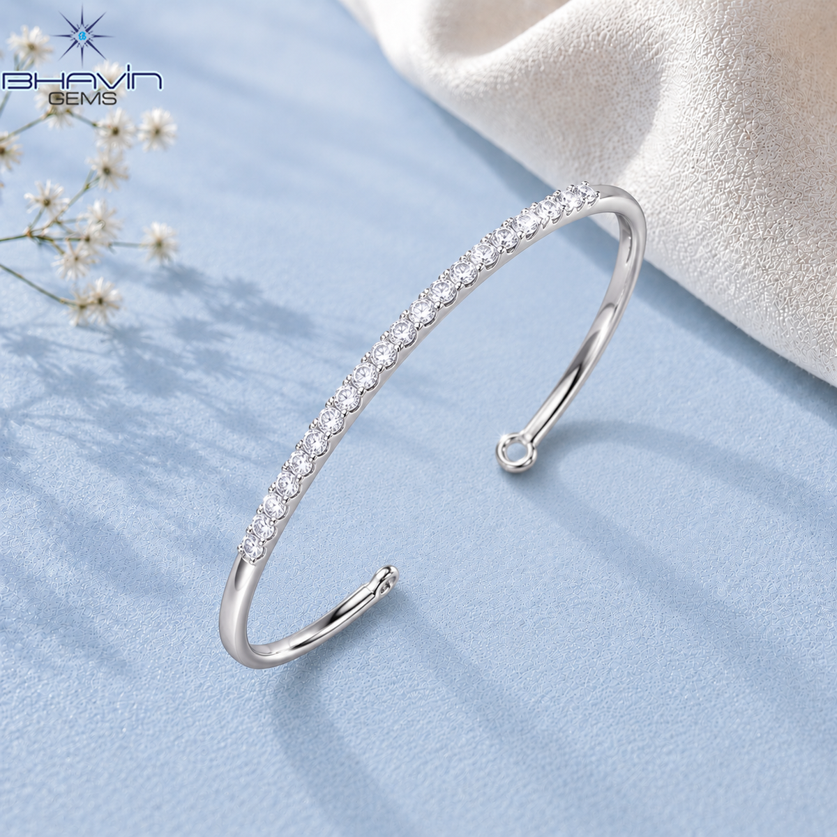 Sleek Round Diamond Open Cuff Bangle Bracelet