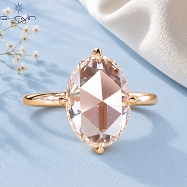 Elongated Oval Rose Cut Diamond Classic Engagement Ring