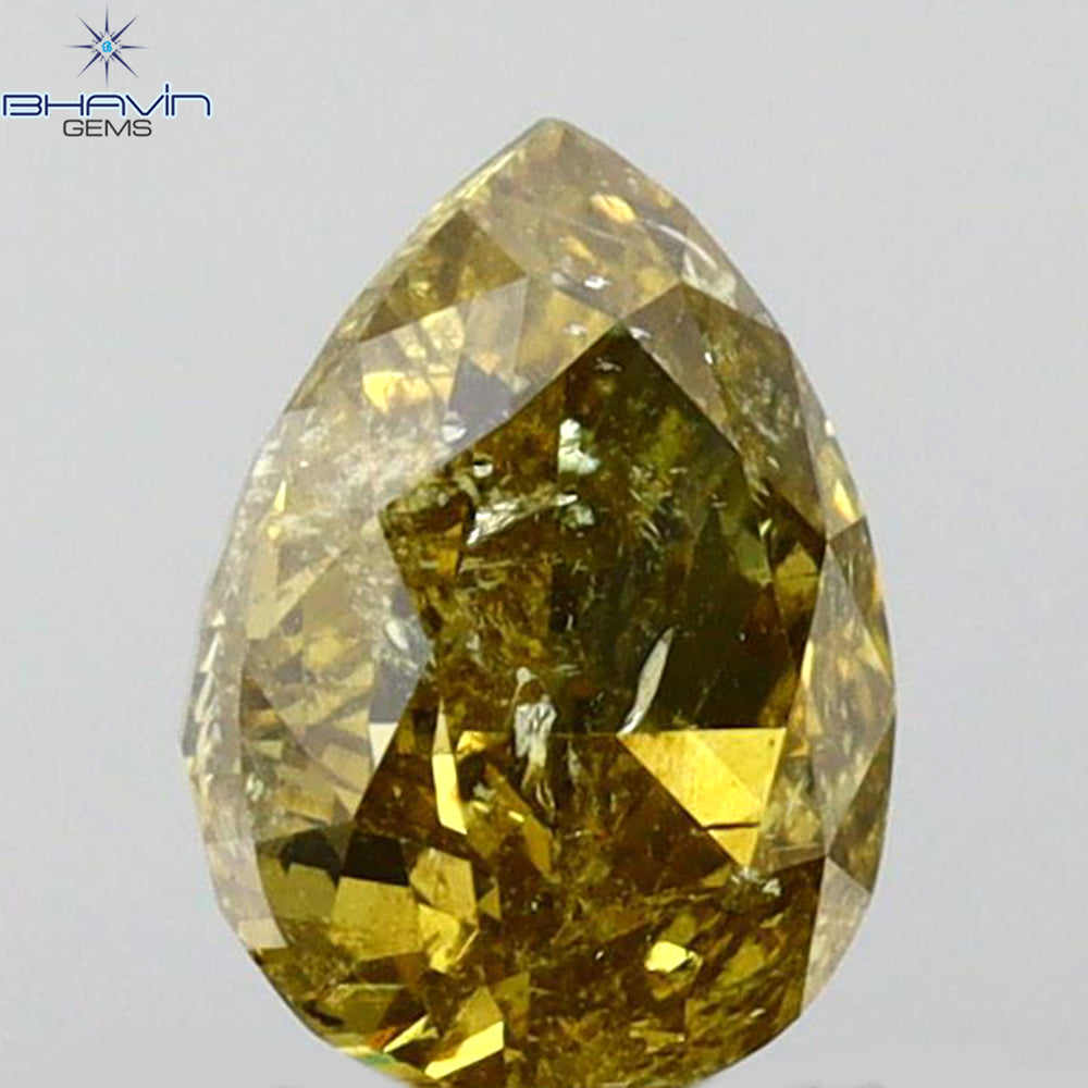 0.78 CT Pear Shape Natural Diamond Green (Chameleon) Color I2 Clarity (6.44 MM)