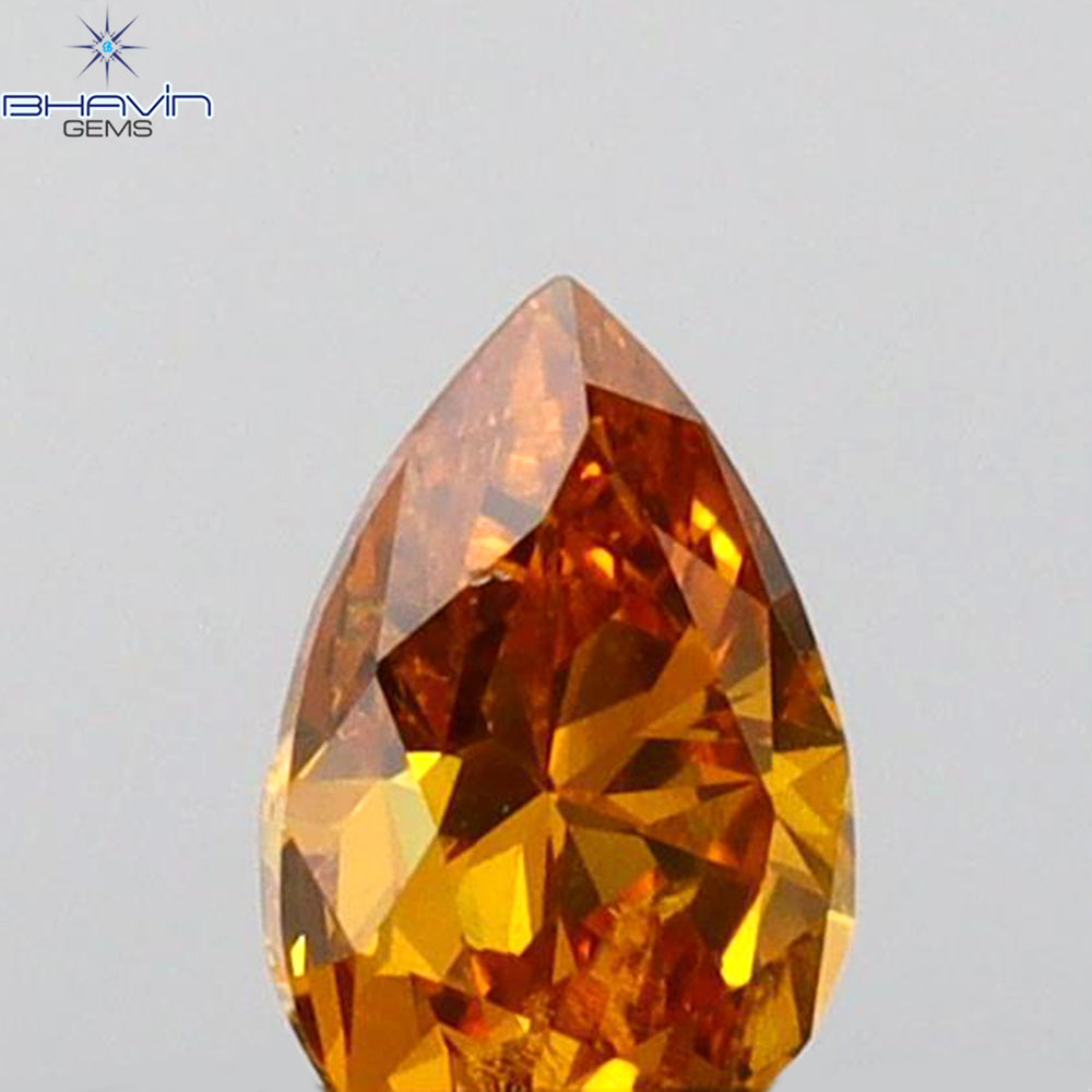 0.23 CT Pear Shape Natural Diamond Orange Color I1 Clarity (4.90 MM)