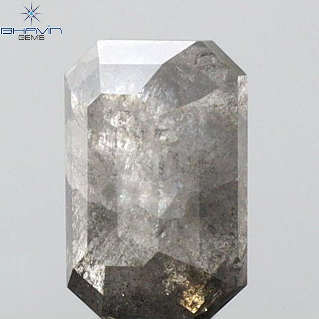 0.74 CT エメラルドシェイプ 天然ダイヤモンド ソルト＆ペッパーカラー I3 クラリティ (5.93 MM)