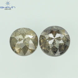 0.55 CT/2 Pcs Round Rose Cut Shape Natural Loose Diamond Salt And Pepper Color I3 Clarity (3.88 MM)