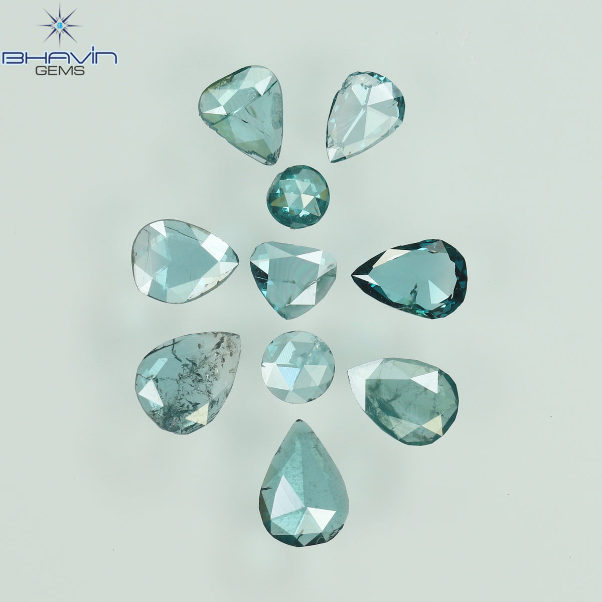 0.55 CT/4 個 スライス形状 天然ダイヤモンド ブルー イエロー カラー I3 クラリティ (5.40 MM)