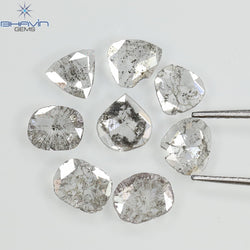 1.32 CT/8 Pcs Natural Uncut Slice Diamond Salt and Pepper Color Clarity I3 (5.57 MM)