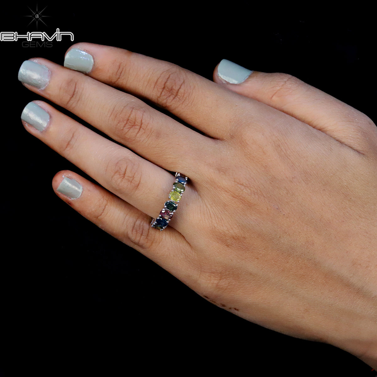Natural Asymmetric Color Oval Cut Diamond Stacking Band