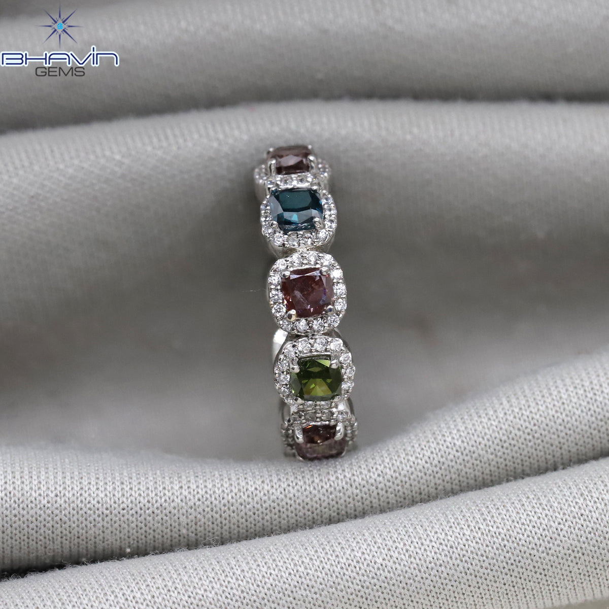 Cushion Cut Multi-Color Diamond Eternity Ring
