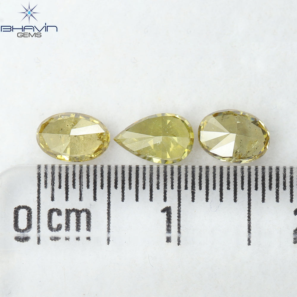1.08 CT/3 Pcs Natural Mix Diamond Green-Yellow Color Clarity SI (5.78 MM)