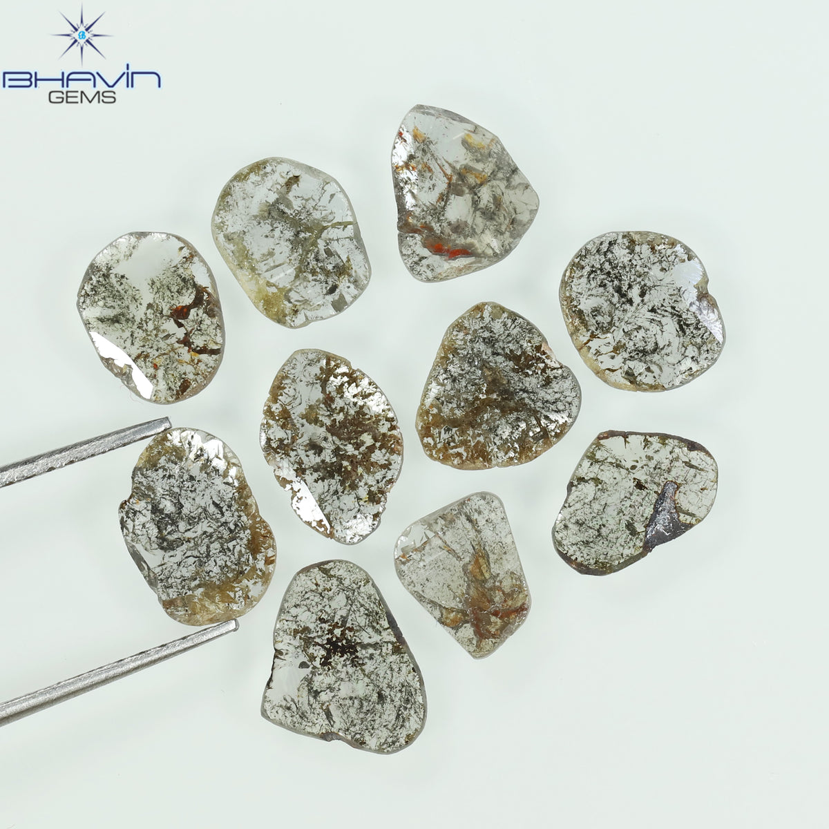 3.20 CT/10 Pcs Natural Slice Diamond Salt and Pepper Color Clarity I3 (5.94 MM)