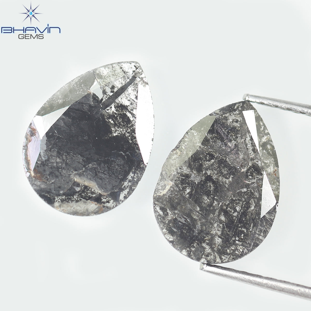 2.04 CT/2 Pcs Natural Pear Slice Diamond Salt and Pepper Color Clarity I3 (11.07 MM)