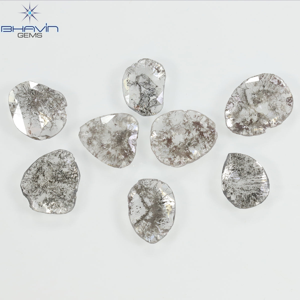 2.53 CT/8 Pcs Natural Slice Diamond Salt and Pepper Color Clarity I3 (7.88 MM)