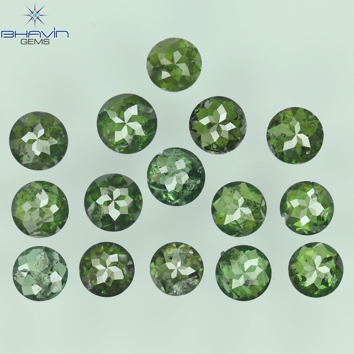 1.22 CT/15 Pcs Natural Round Rose Cut Diamond Enhanced Green Color Clarity I3 (2.75 MM)