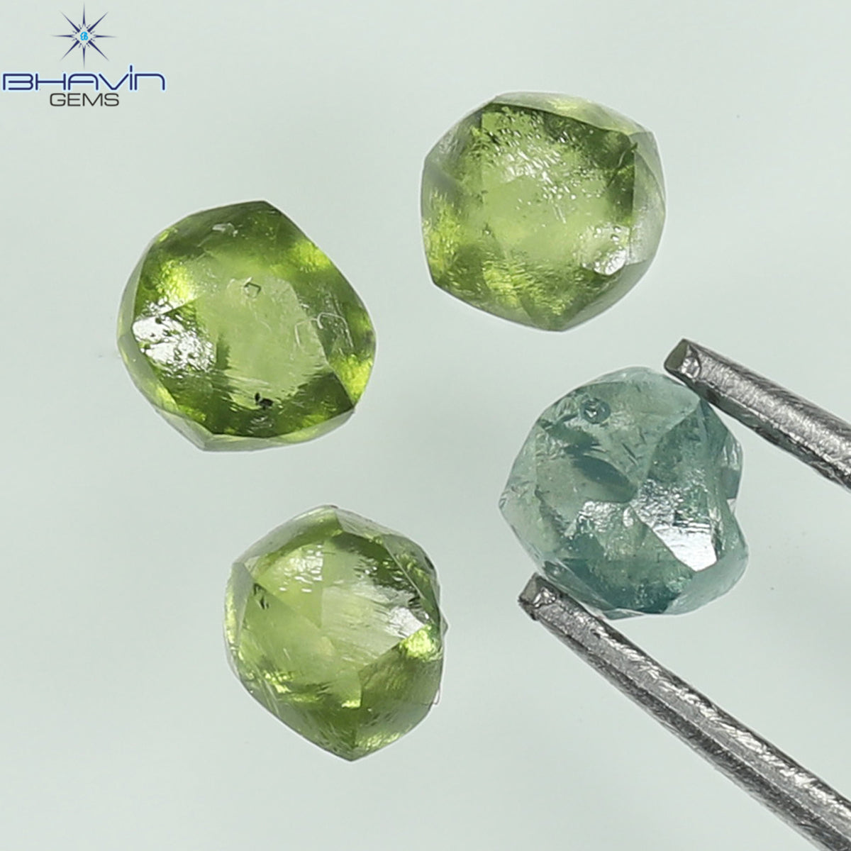 0.82 CT/4 Pcs Natural Rough Diamond Enhanced Green-Blue Color Clarity VS-SI (3.30 MM)