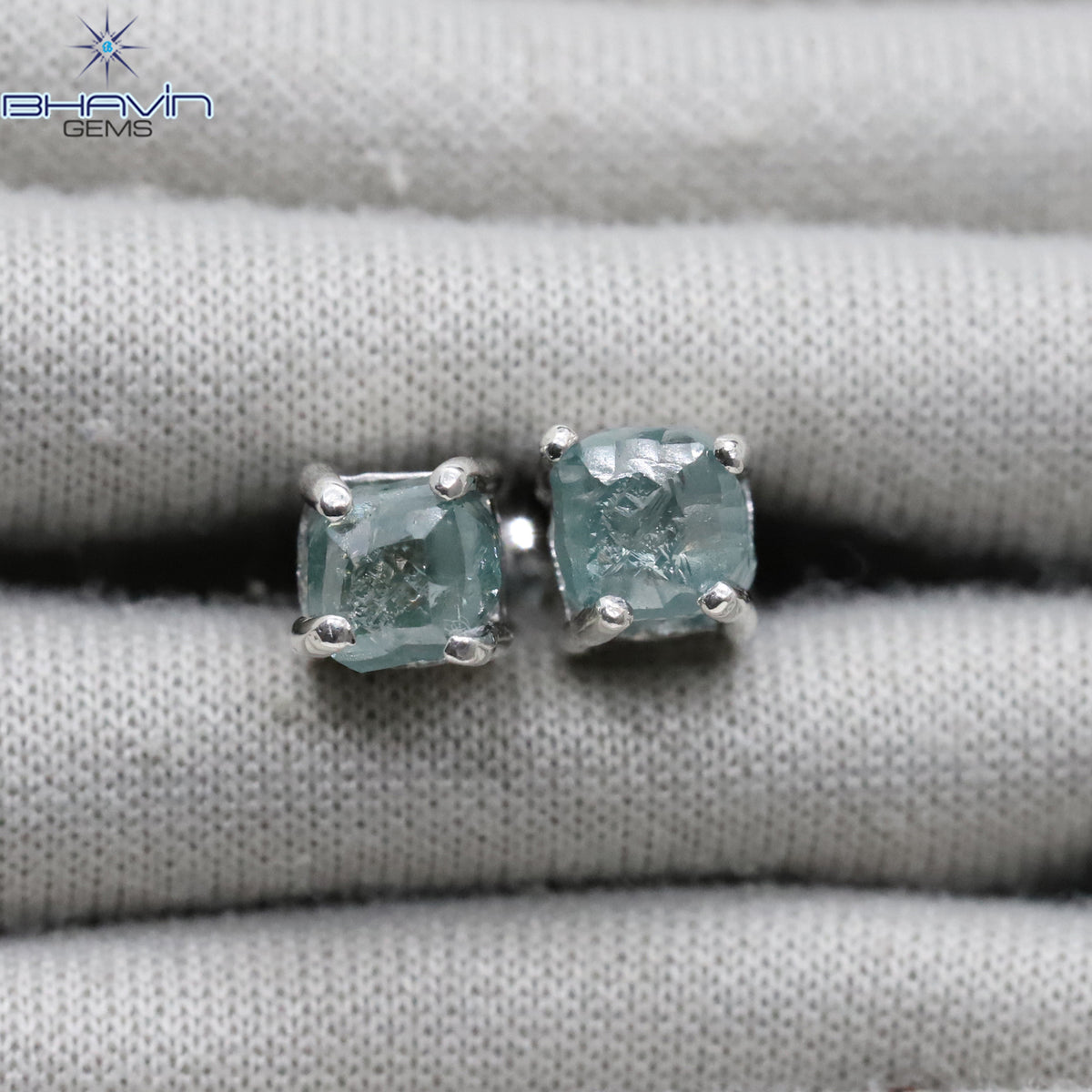 Ocean Blue Rough Diamond Stud Earrings