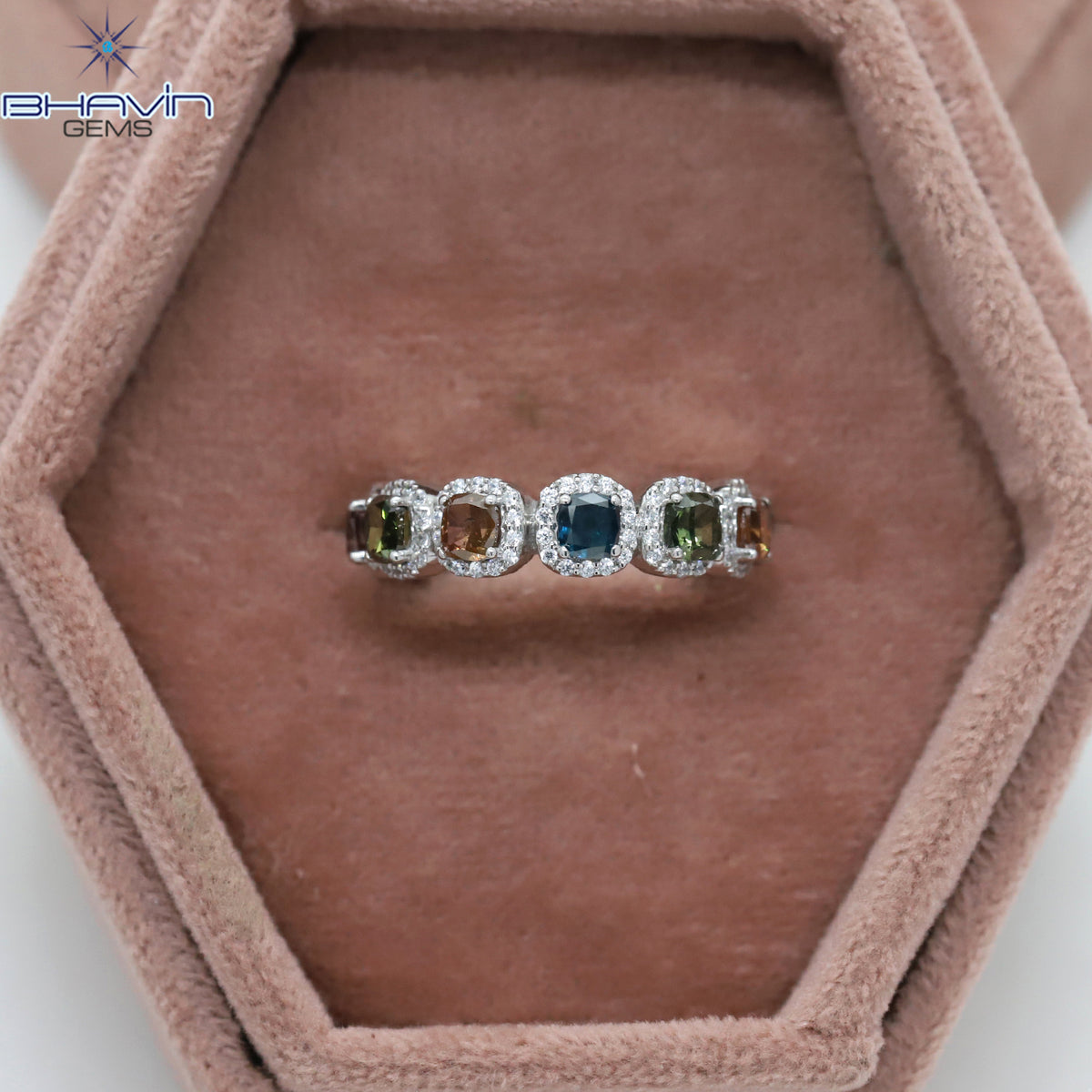 Cushion Cut Multi-Color Diamond Eternity Ring