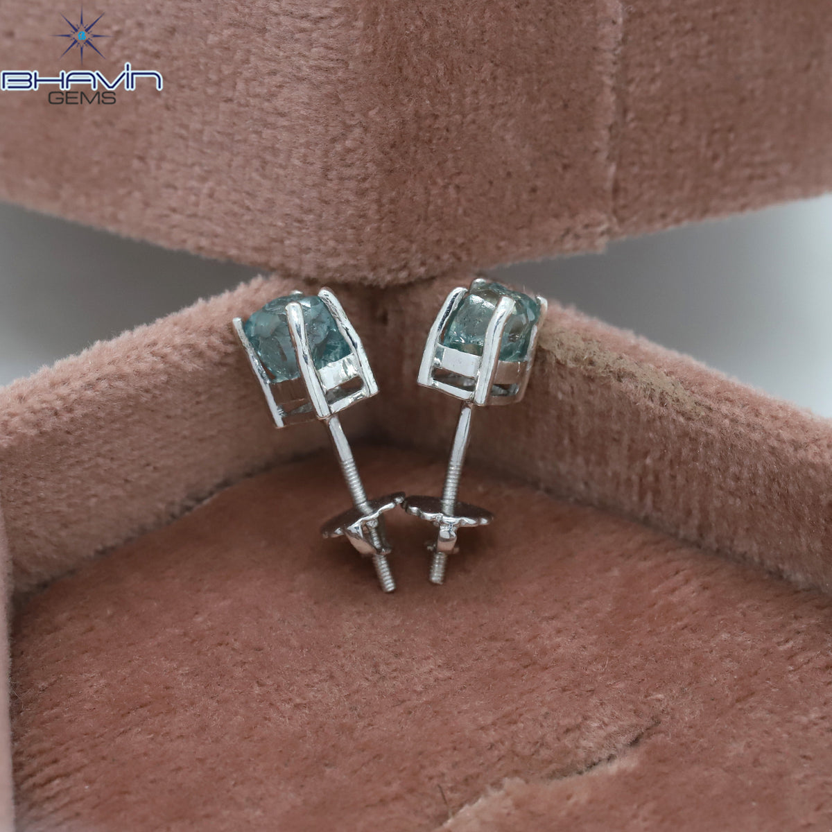 Ocean Blue Rough Diamond Stud Earrings