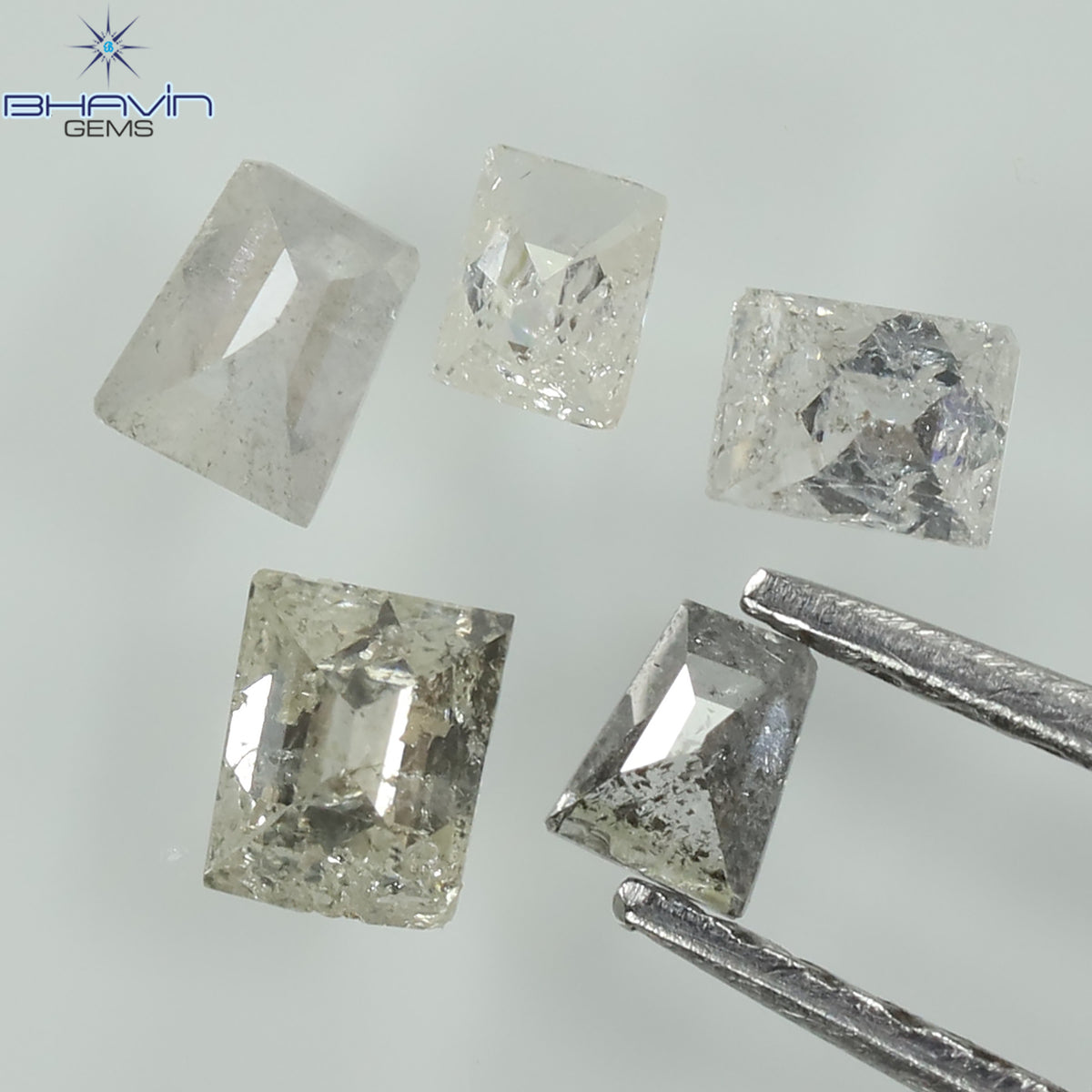 0.40 CT/5 Pcs Natural Square-Baguette Diamond Salt and Pepper Color Clarity I3 (3.21 MM)
