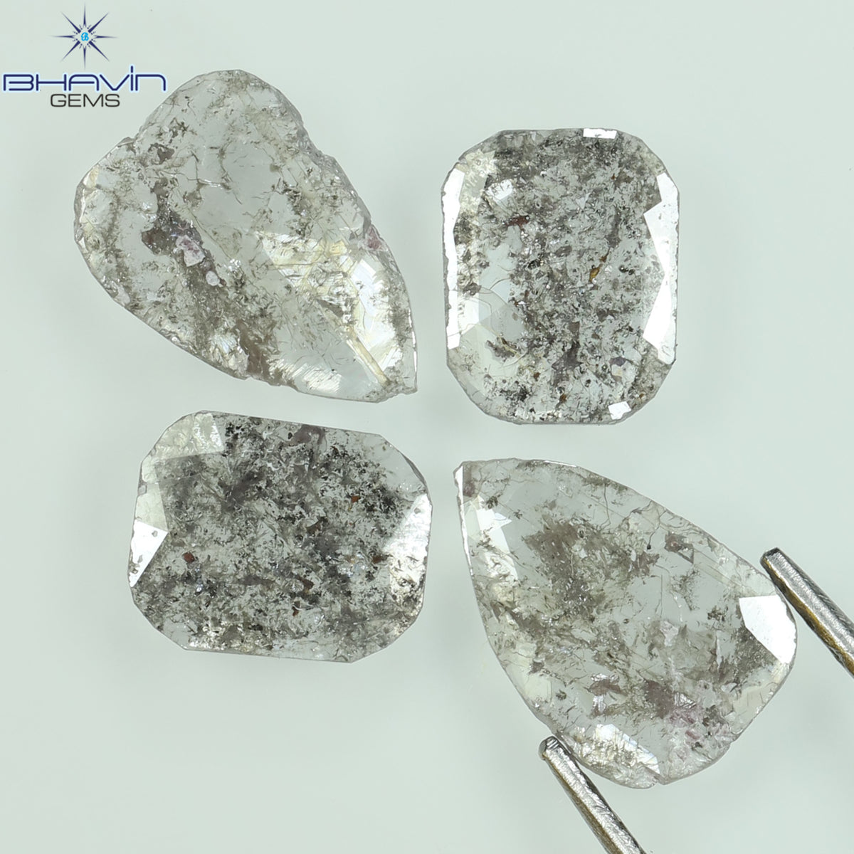 1.19 CT/4 Pcs Natural Uncut Slice Diamond Salt and Pepper Color Clarity I3 (7.69 MM)
