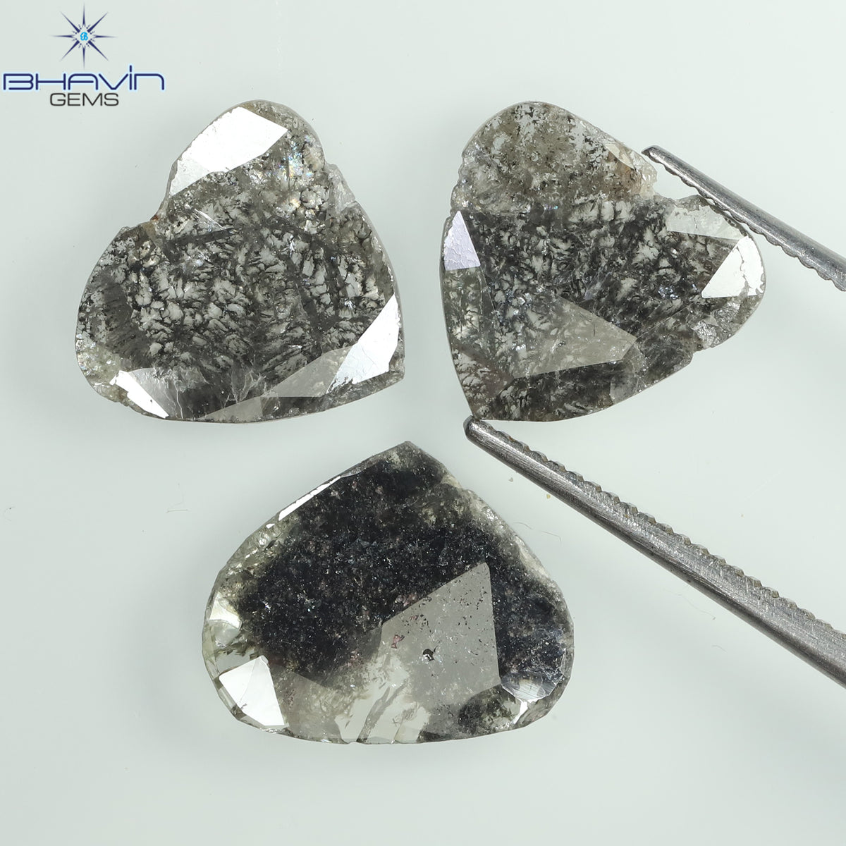 1.75 CT/5 ピース スライス形状 天然ダイヤモンド ソルト アンド ペッパー カラー I3 クラリティ (10.45 MM)