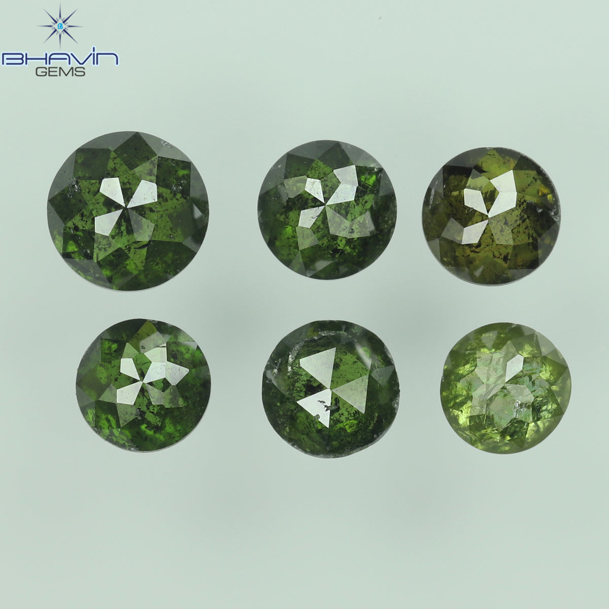 1.27 CT/6 Pcs Natural Round Rose Cut Diamond Enhanced Green Color Clarity I3 (3.86 MM)