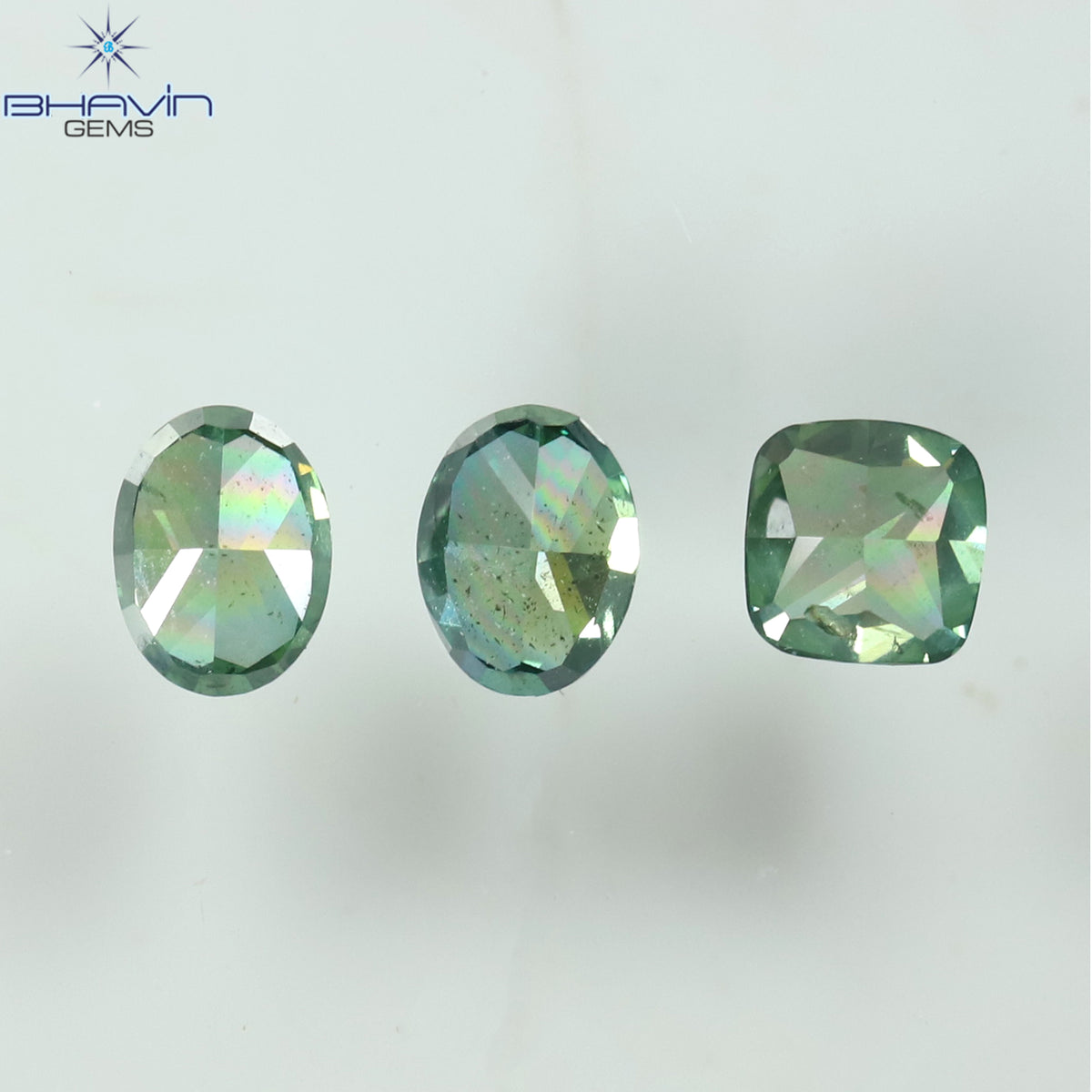 0.39 CT/3 Pcs Natural Mix Shape Diamond Enhanced Bluish Green Color Clarity SI1 (3.33 MM)