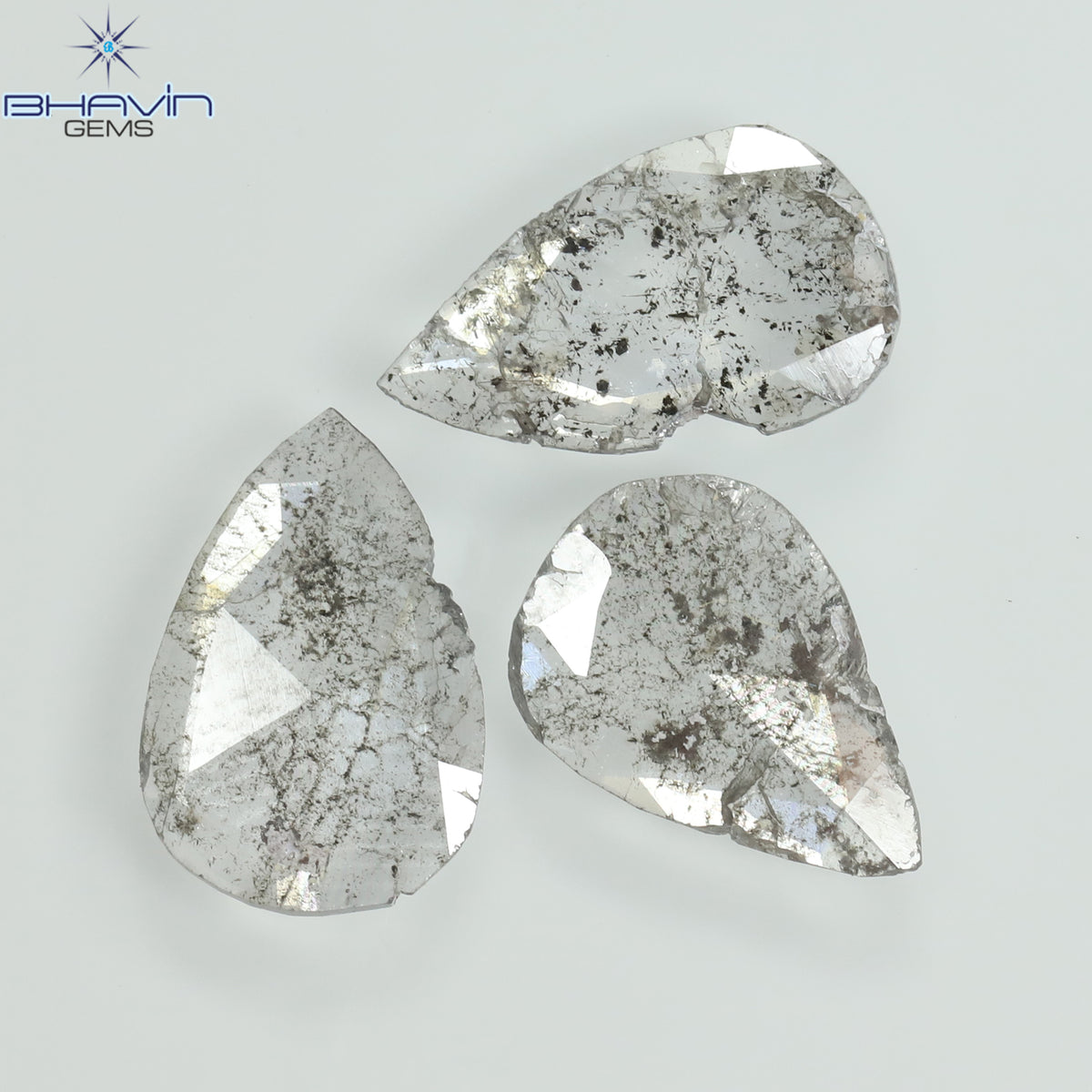 1.32 CT/3 Pcs Natural Pear Slice Diamond Salt and Pepper Color Clarity I3 (9.72 MM)
