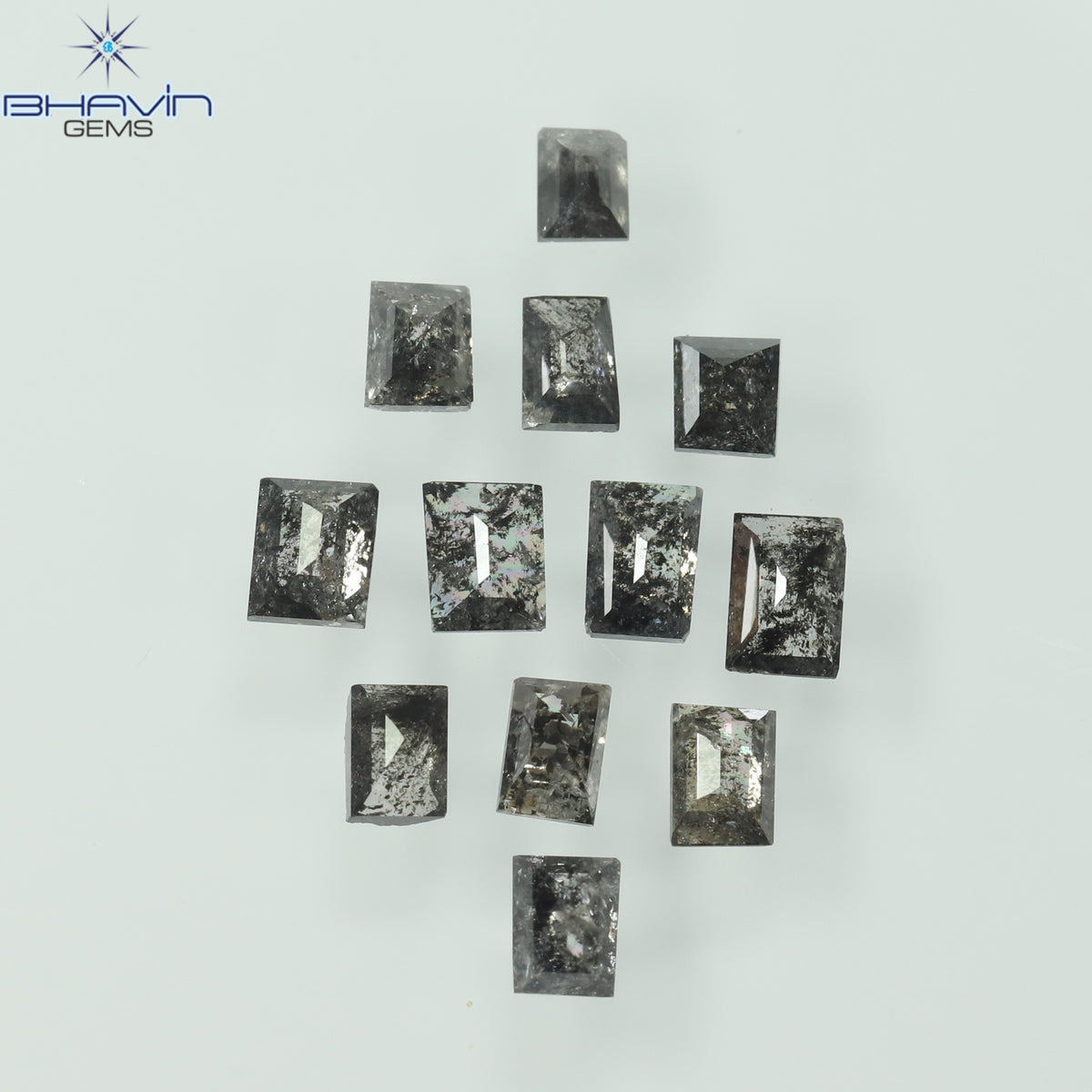 1.13 CT/12 Pcs Natural Square Baguette Diamond Salt and Pepper Color Clarity I3 (3.37 MM)