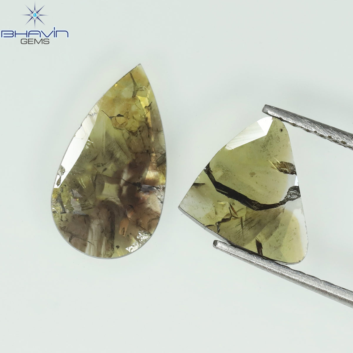 1.26 CT/2 Pcs Natural Pear Slice Diamond Brown Color Clarity I3 (11.95 MM)