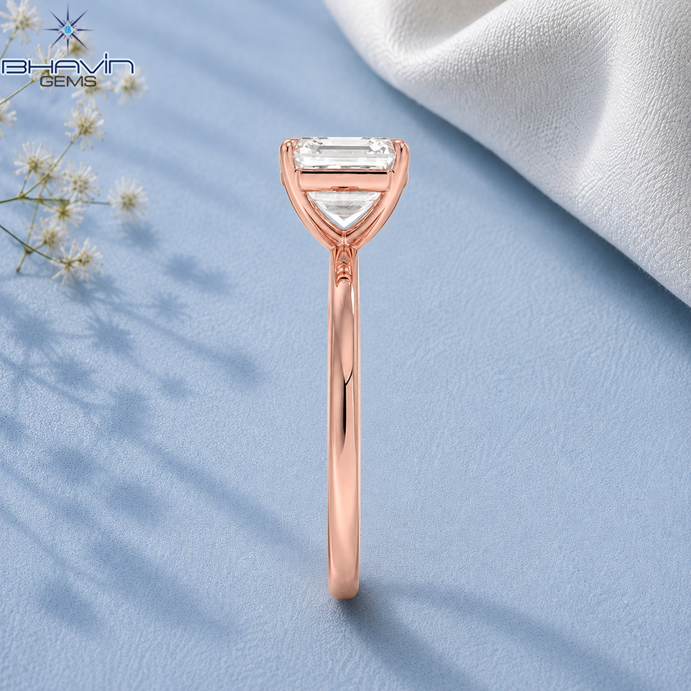 Asscher Cut Solitaire Engagement Ring with Classic 4-Prong Basket in Rose Gold