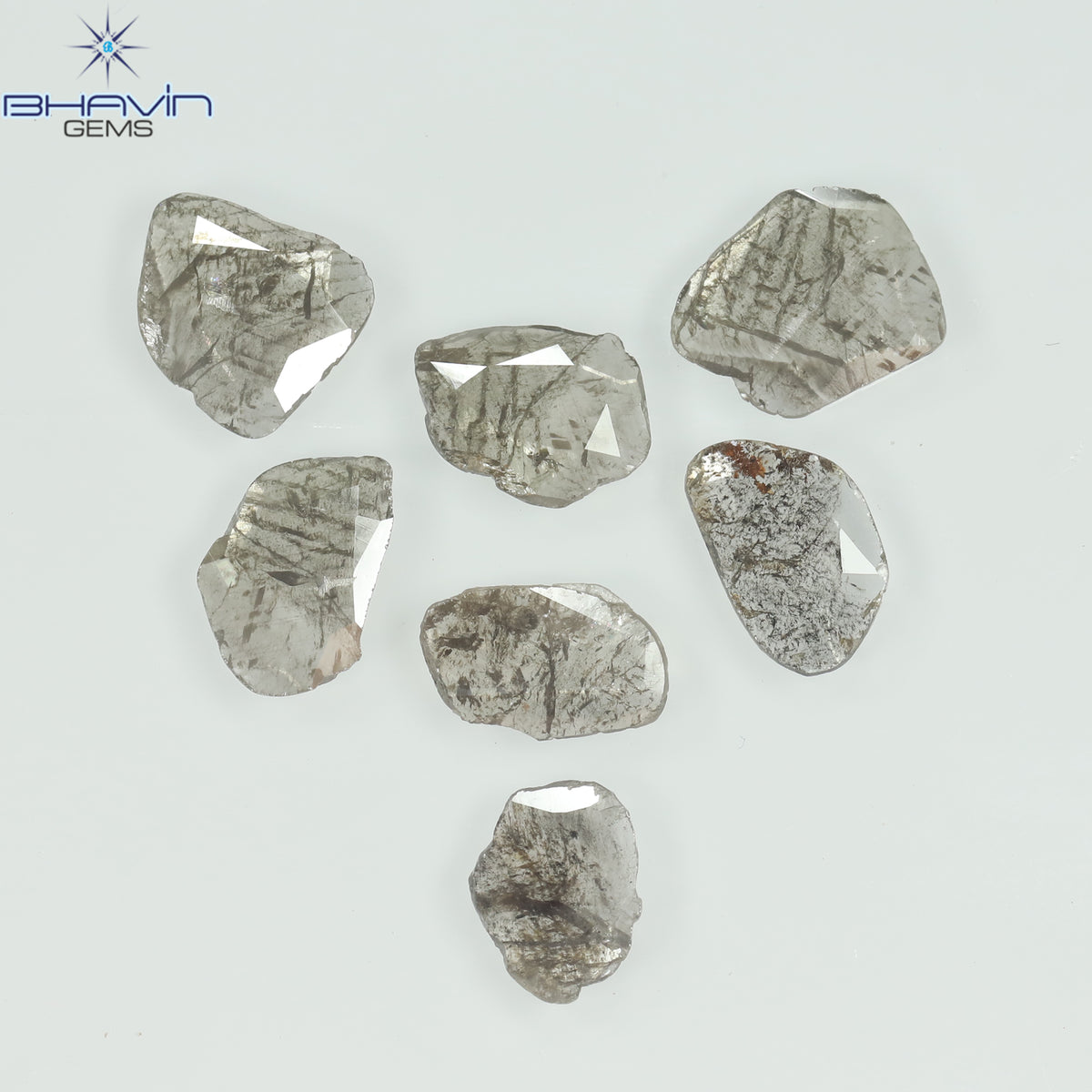 2.51 CT/7 Pcs Natural Slice Diamond Salt and Pepper Color Clarity I3 (8.37 MM)