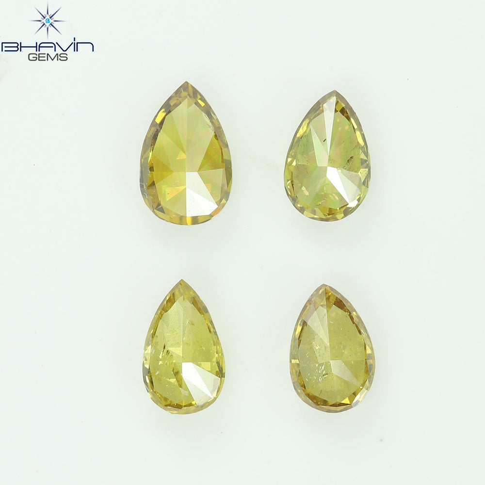 0.99 CT/4 Pcs Natural Pear Diamond Orange Color Clarity SI (5.43 MM)