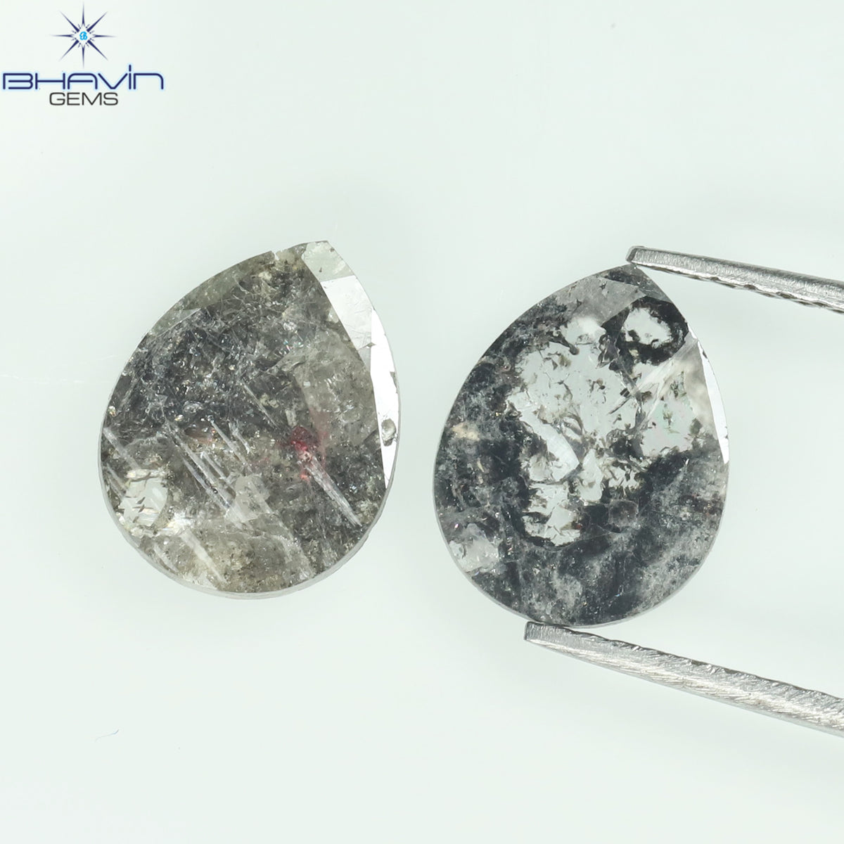 1.33 CT/2 Pcs Natural Pear Slice Diamond Salt and Pepper Color Clarity I3 (9.12 MM)