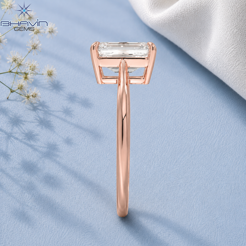 Emerald Cut Solitaire Engagement Ring with Open Wire Basket in Rose Gold