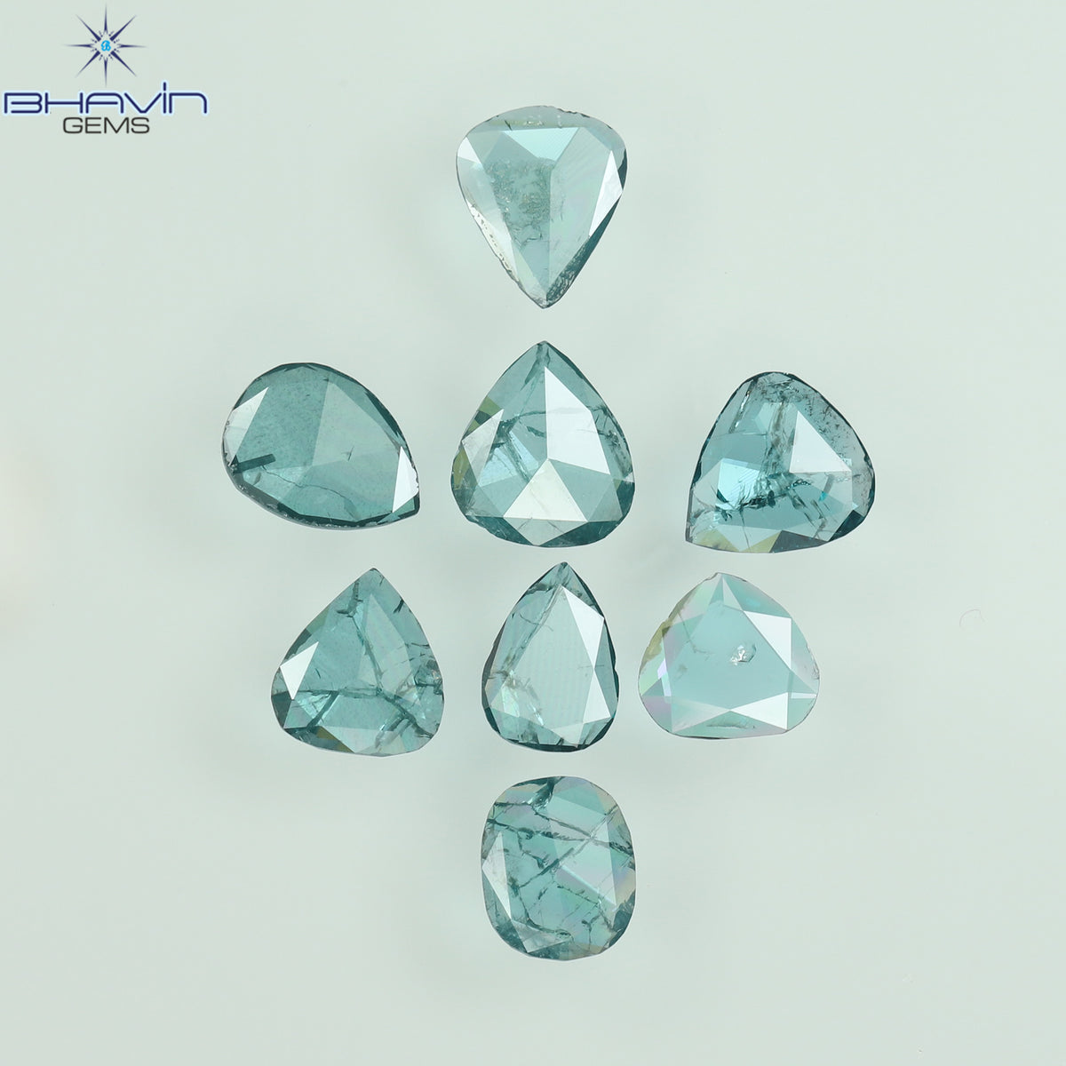 0.55 CT/4 個 スライス形状 天然ダイヤモンド ブルー イエロー カラー I3 クラリティ (5.40 MM)