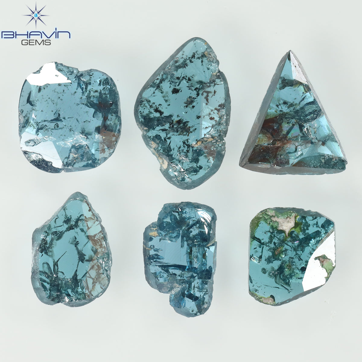 1.57 CT/6 Pcs Natural Uncut Diamond Enhanced Blue Color Clarity I3 (6.18 MM)