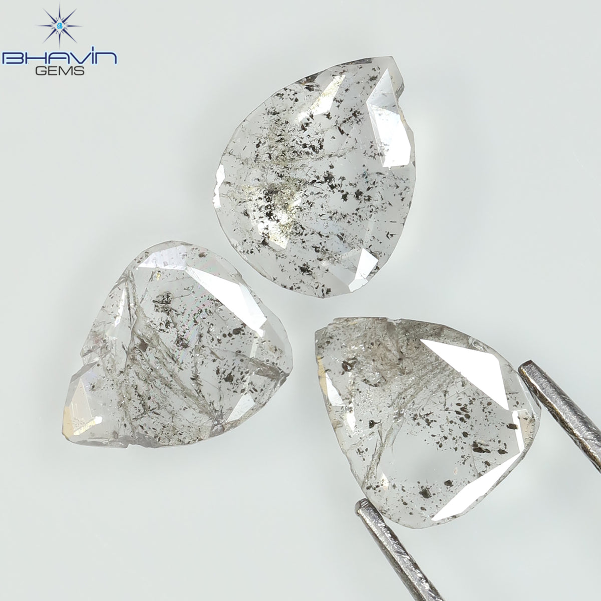 0.70 CT/3 Pcs Natural Pear Slice Diamond Salt and Pepper Color Clarity I3 (6.78 MM)