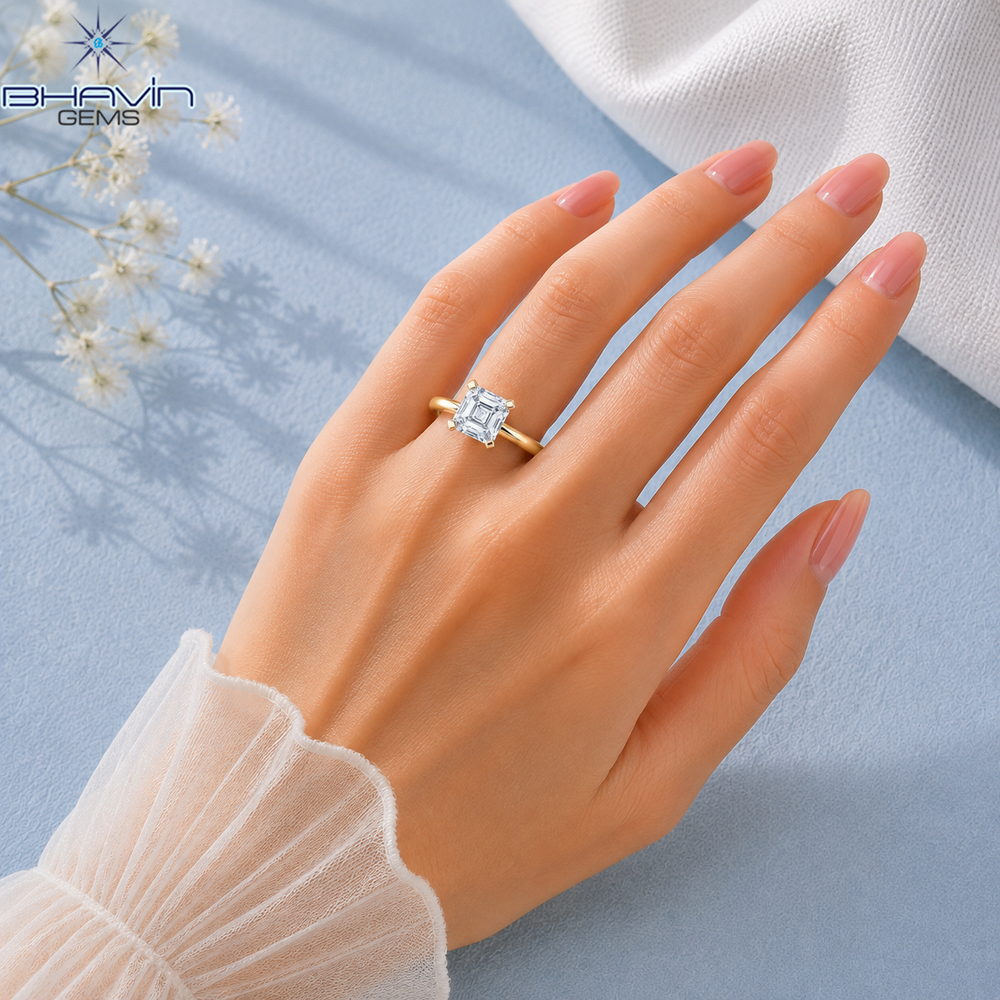 Asscher Cut Lab Grown Diamond Solitaire Engagement Ring
