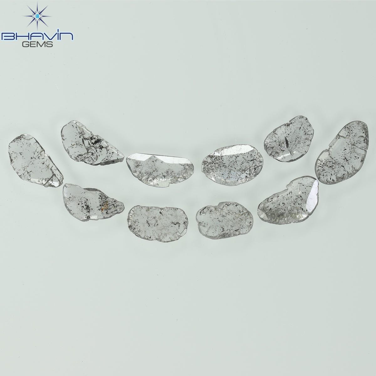2.13 CT/10 Pcs Natural Slice Diamond Salt and Pepper Color Clarity I3 (8.69 MM)
