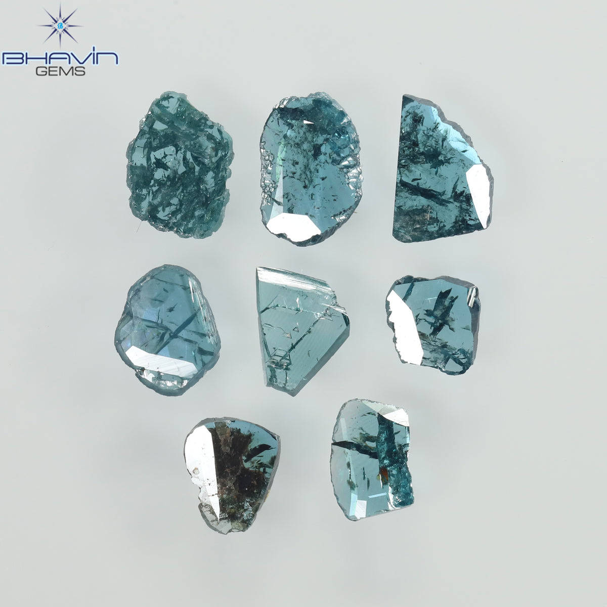 0.55 CT/4 個 スライス形状 天然ダイヤモンド ブルー イエロー カラー I3 クラリティ (5.40 MM)