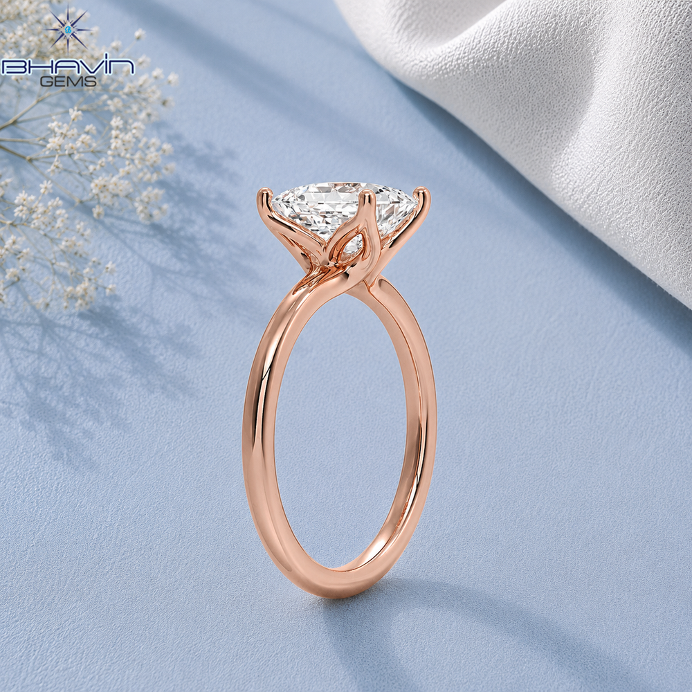 Emerald Cut Solitaire Engagement Ring with Tulip Petal Basket in Rose Gold