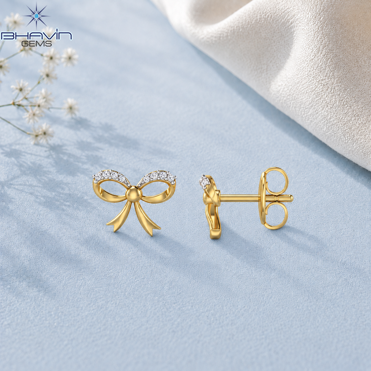 Sparkling Diamond Bow Ribbon Stud Earrings